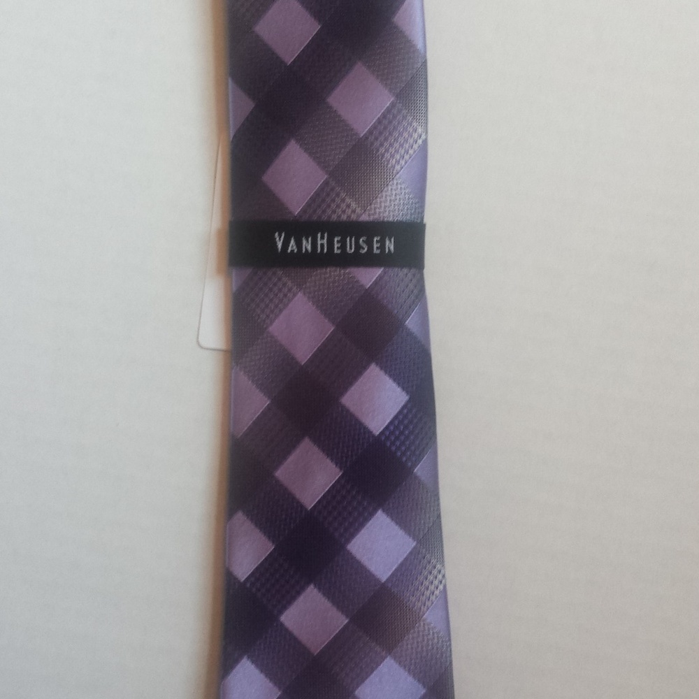 Van Heusen Men's Mini Checker Neck Tie PURPLE